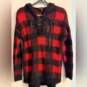 Rock & Republic - Red & Black Buffalo Check Lace-Up Hooded Sweater (Like New)